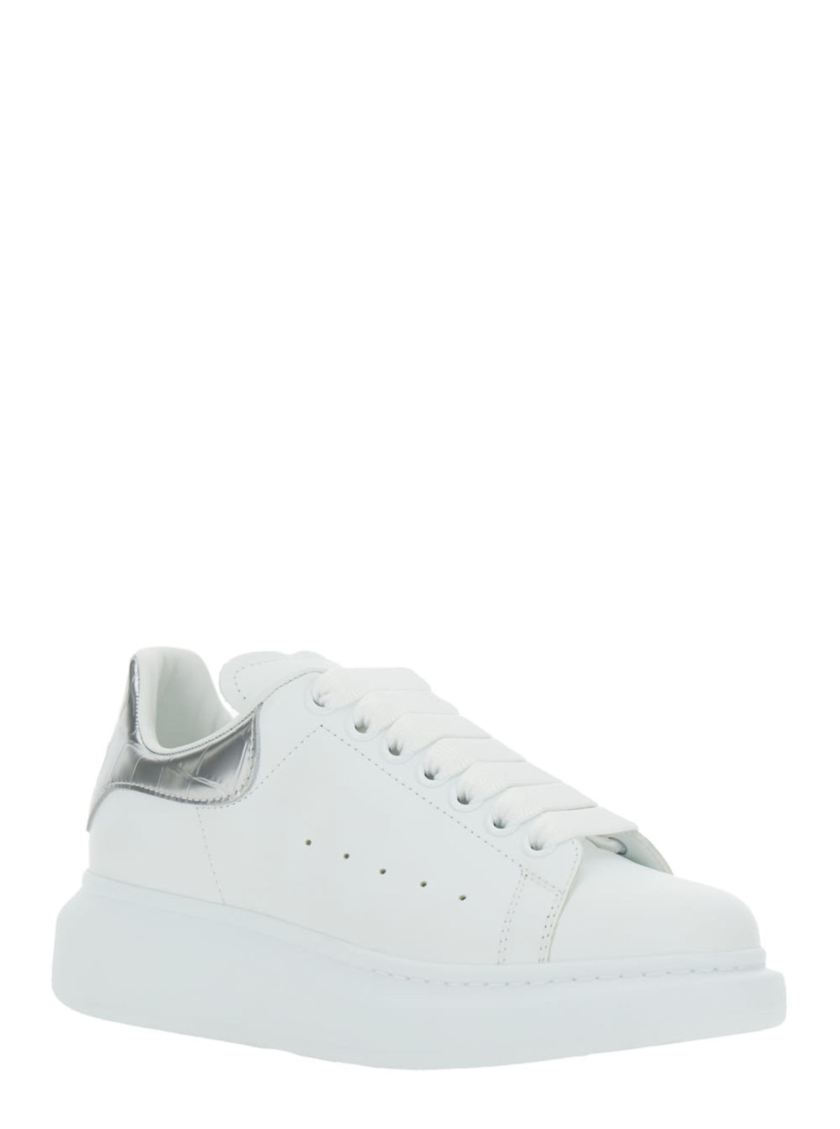 Alexander McQueen White Leather Sneakers With Silver Leather Heel Sneakers - White/Silver - Image 2 of 4