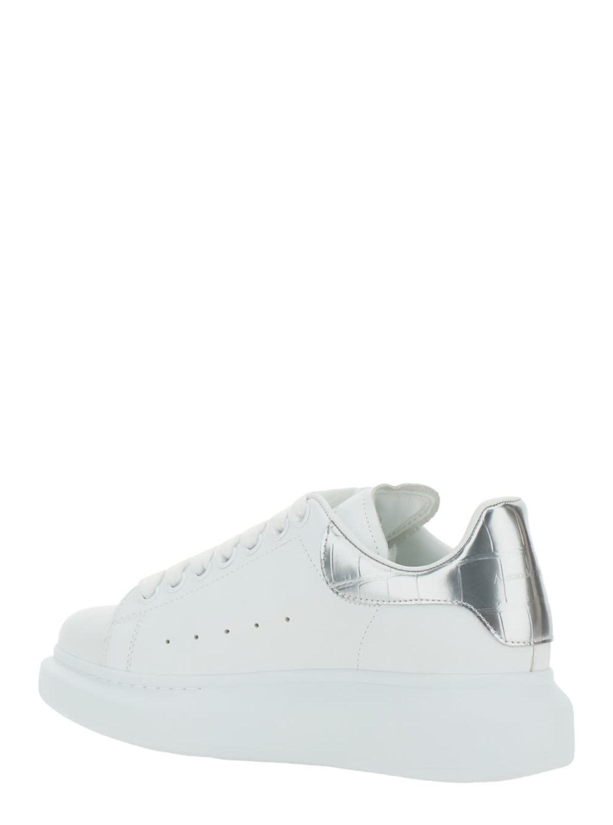 Alexander McQueen White Leather Sneakers With Silver Leather Heel Sneakers - White/Silver - Image 3 of 4