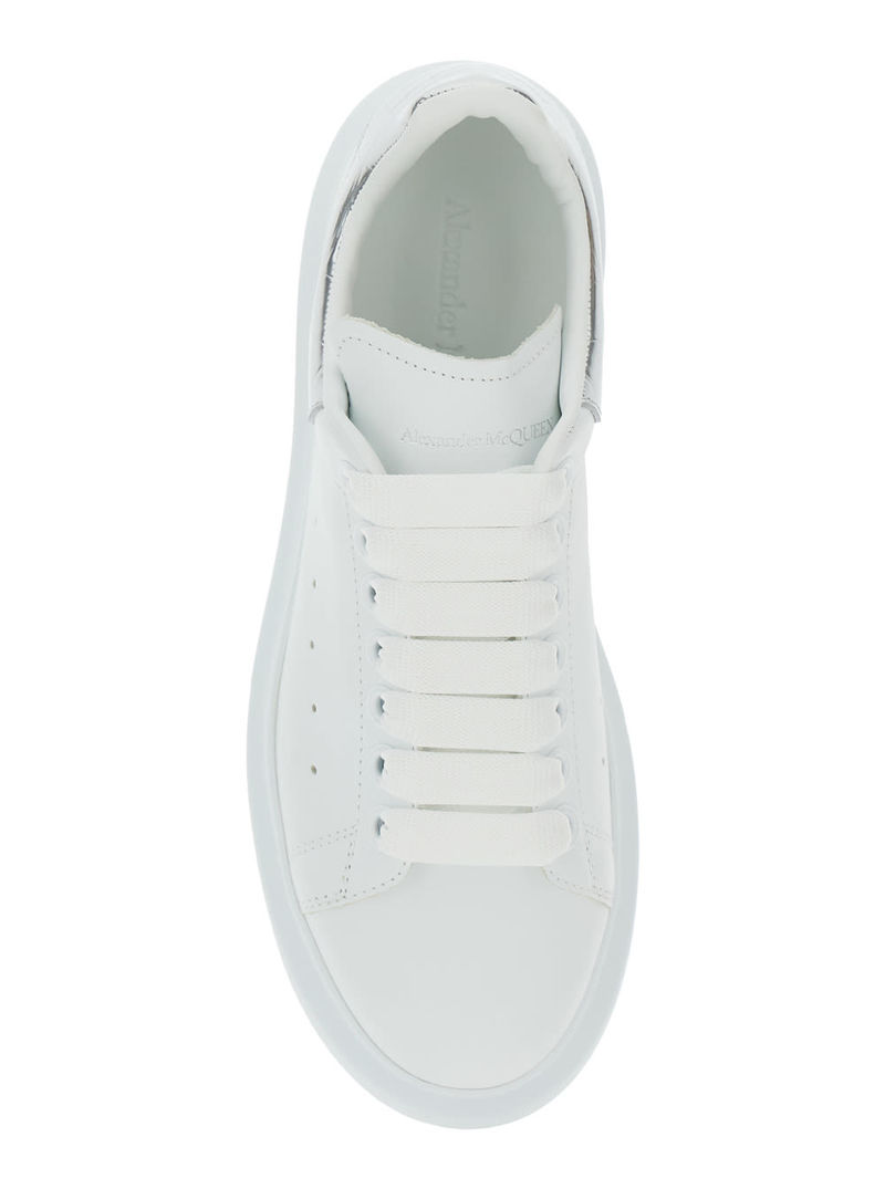 Alexander McQueen White Leather Sneakers With Silver Leather Heel Sneakers - White/Silver