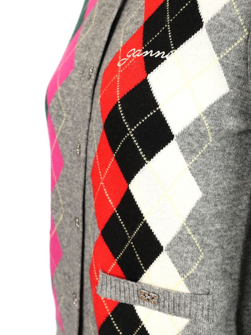 Ganni Checked Cardigan - Gray