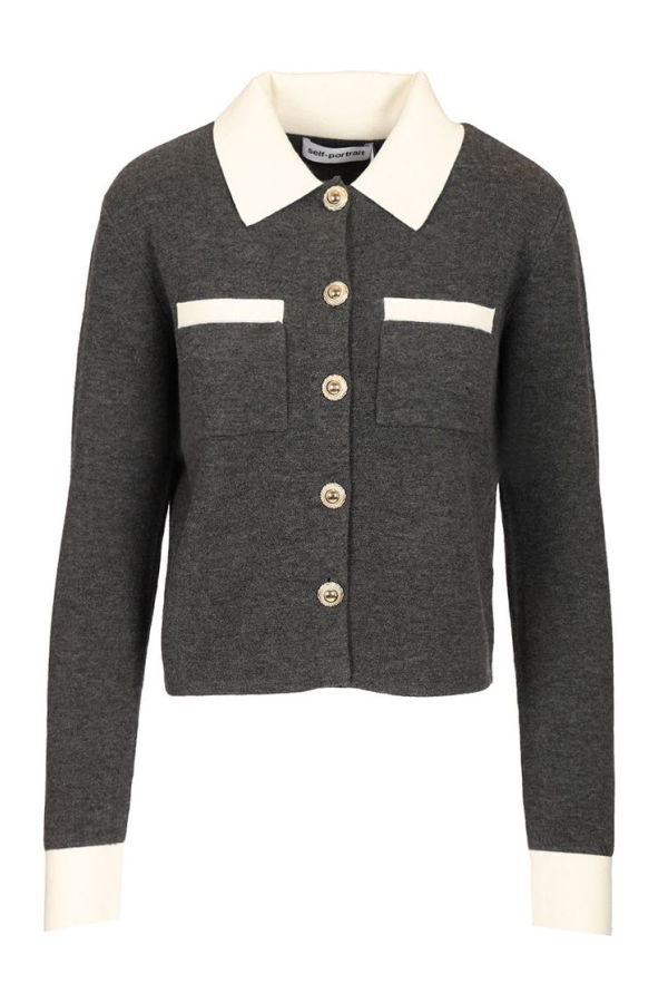 Self-Portrait Knit Cardigan - Gray