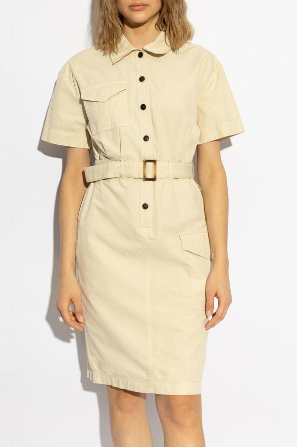 Woolrich Button Detailed Belted Dress - Light Oak