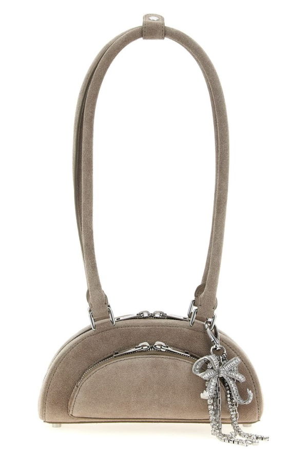 Self-Portrait Suede Mini With Charm Shoulder Bag - Gray