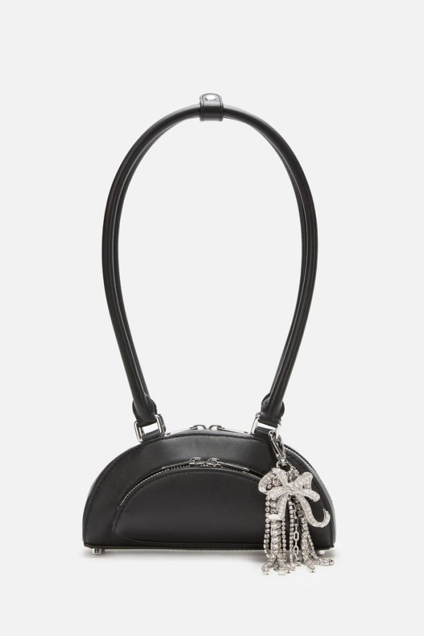 Self-Portrait Black Leather Mini Shoulder Bag With Charm - Shoulder Bag - Black