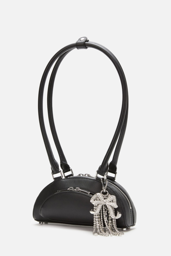 Self-Portrait Black Leather Mini Shoulder Bag With Charm - Shoulder Bag - Black