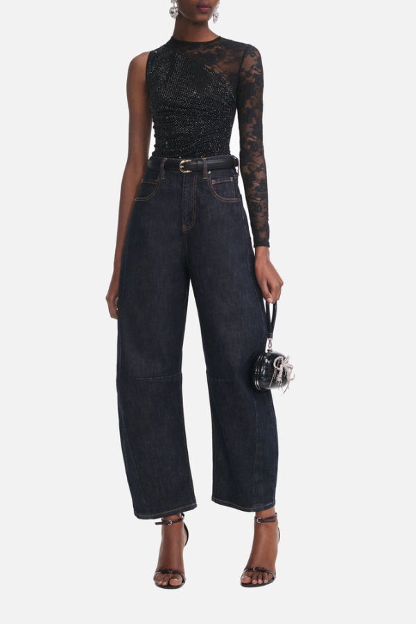 Self-Portrait Black Rhinestone Lace Sleeve Top