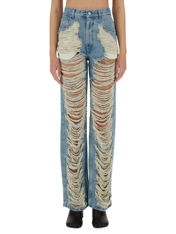 MM6 Maison Margiela Destroyed Straight Jeans - Denim