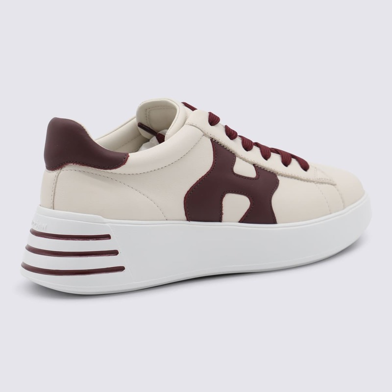 Hogan White And Burgundy Leather Sneakers - Beige/Bordeaux