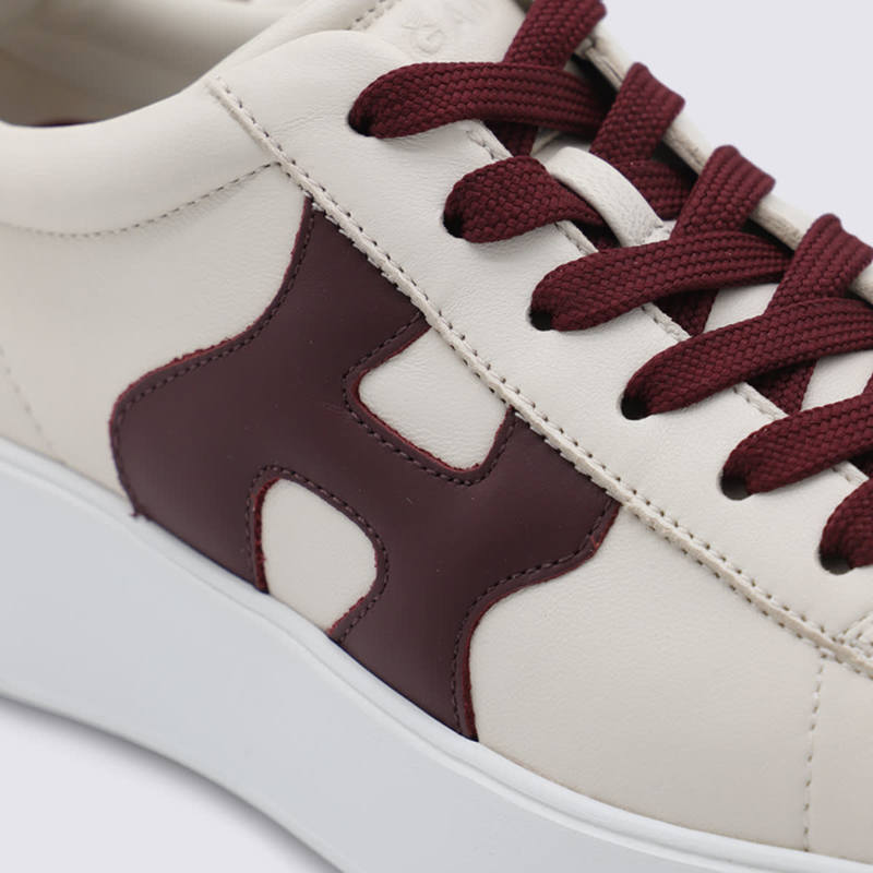 Hogan White And Burgundy Leather Sneakers - Beige/Bordeaux