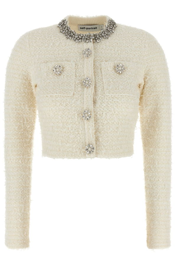 Self-Portrait Textured Knit Cardigan - White