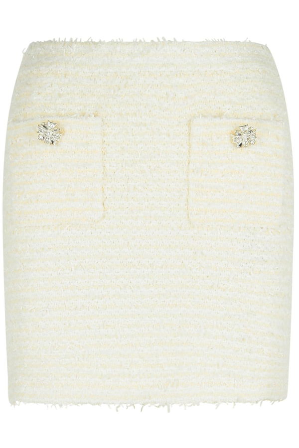 Self-Portrait Boucle Cotton Blend Miniskirt - Cream