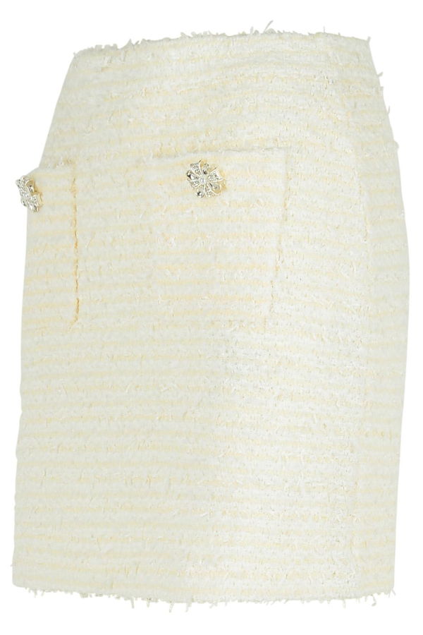 Self-Portrait Boucle Cotton Blend Miniskirt - Cream