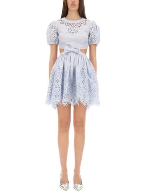 Self-Portrait Embroidered Linen Mini Dress - Light Blue | Garmentory