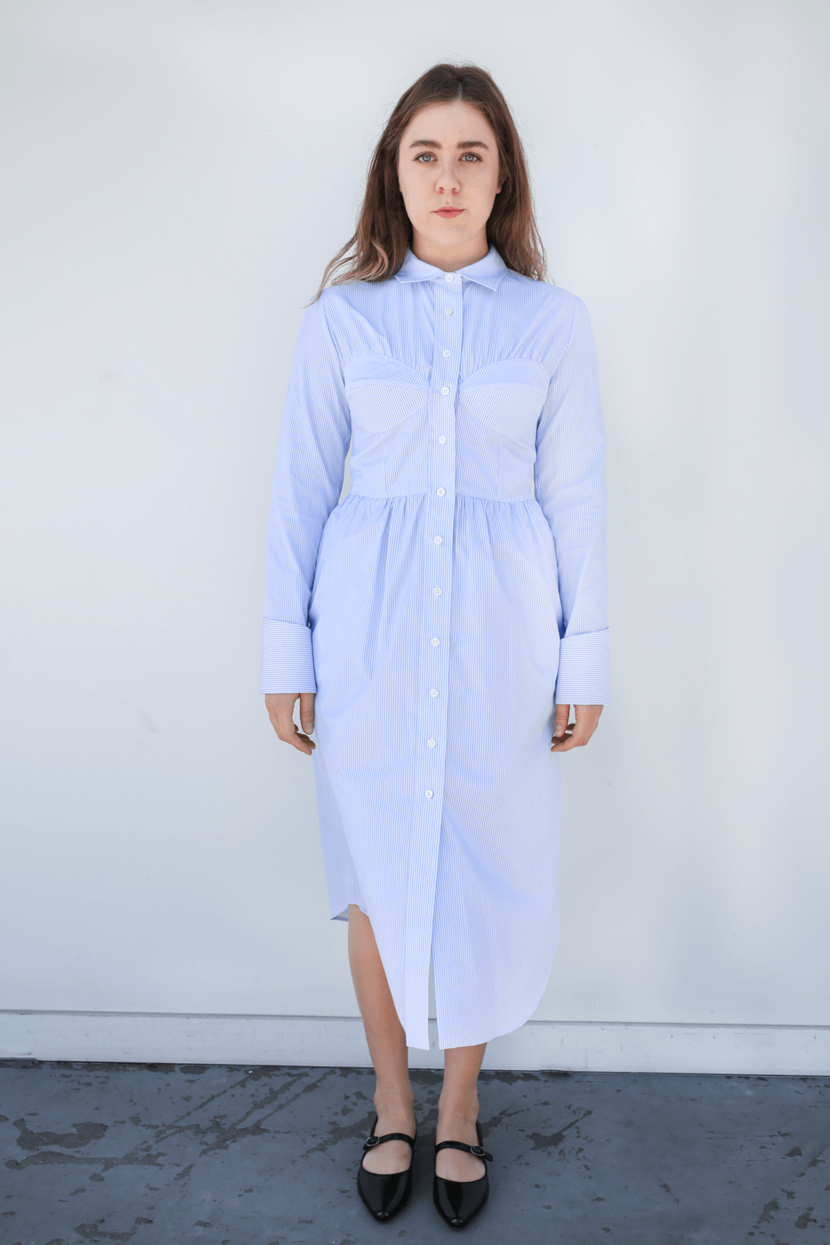 pale blue shirt dress Pale Blue Linen Blend Shirt Dress