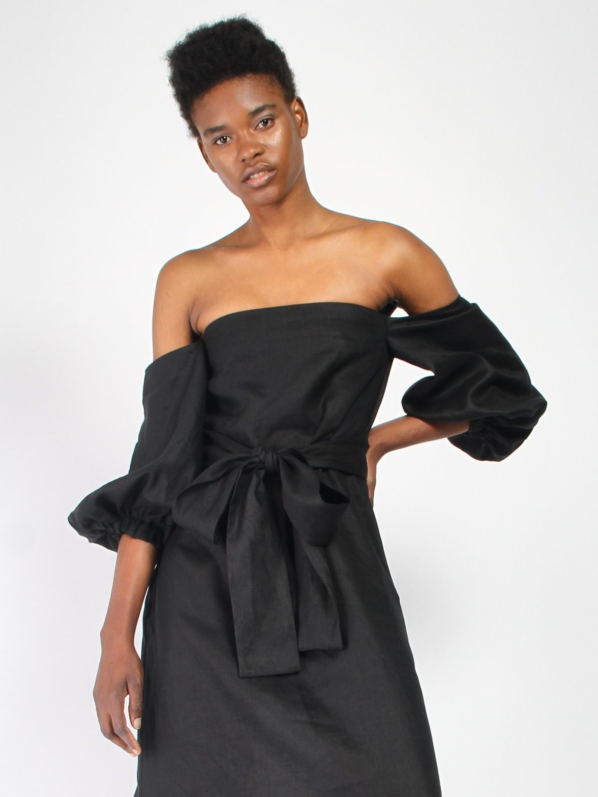 Lisa Marie Fernandez Rosie Linen Bubble Sleeve Dress - Black | Garmentory
