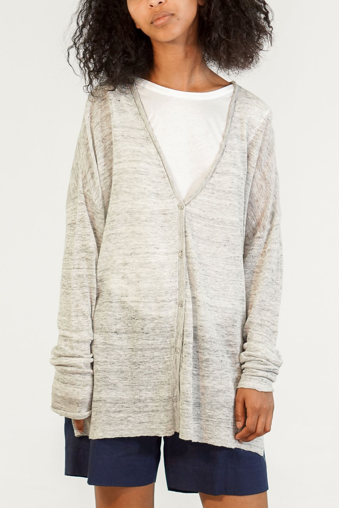 Line Alex Sheer Linen Button Up Cardigan - Dusk | Garmentory