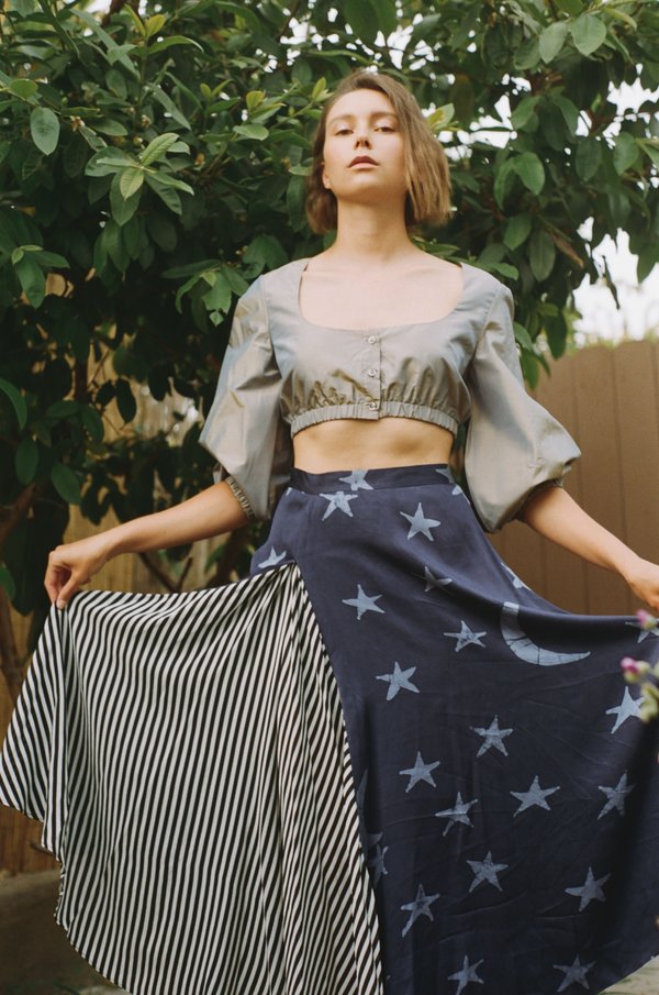 Maki Oh Silk Charmeuse "By Moonlight" Contrast Full Circle Skirt Maki Oh Silk Charmeuse "By Moonlight" Contrast Full Circle Skirt