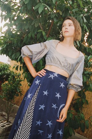 Maki Oh Silk Charmeuse "By Moonlight" Contrast Full Circle Skirt Maki Oh Silk Charmeuse "By Moonlight" Contrast Full Circle Skirt