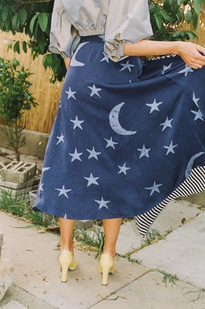 Maki Oh Silk Charmeuse "By Moonlight" Contrast Full Circle Skirt Maki Oh Silk Charmeuse "By Moonlight" Contrast Full Circle Skirt