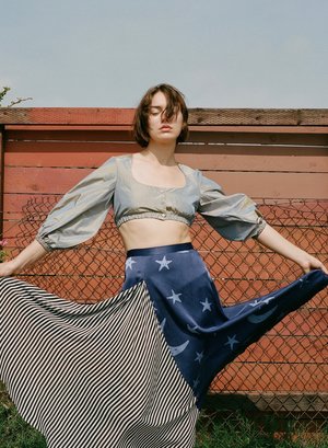 Maki Oh Silk Charmeuse "By Moonlight" Contrast Full Circle Skirt Maki Oh Silk Charmeuse "By Moonlight" Contrast Full Circle Skirt