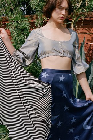 Maki Oh Silk Charmeuse "By Moonlight" Contrast Full Circle Skirt Maki Oh Silk Charmeuse "By Moonlight" Contrast Full Circle Skirt