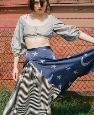 Maki Oh Silk Charmeuse "By Moonlight" Contrast Full Circle Skirt Maki Oh Silk Charmeuse "By Moonlight" Contrast Full Circle Skirt