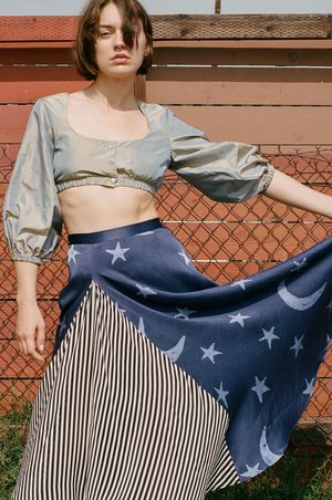 Maki Oh Silk Charmeuse "By Moonlight" Contrast Full Circle Skirt Maki Oh Silk Charmeuse "By Moonlight" Contrast Full Circle Skirt