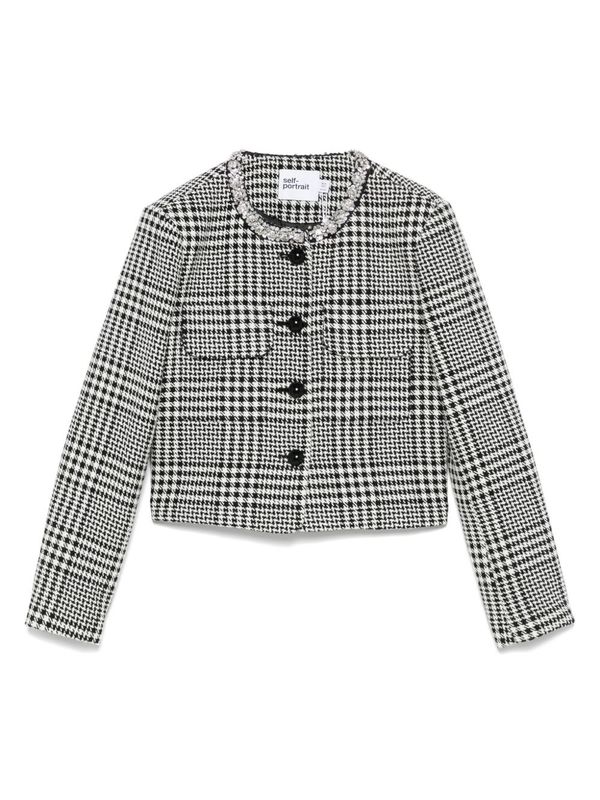 Self-Portrait Wool Blend Checked Jacket - Black Self-Portrait Wool Blend Checked Jacket - Black