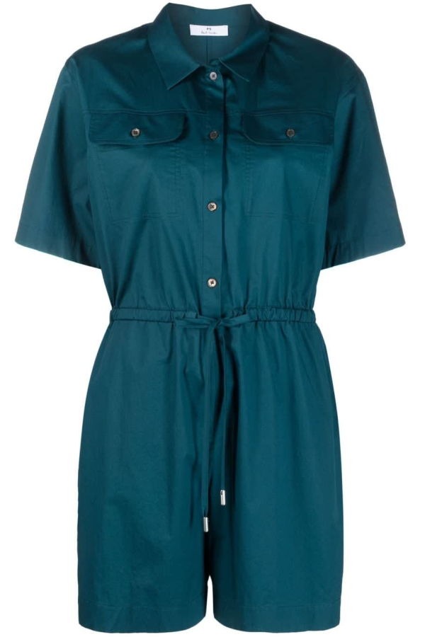 PAUL SMITH Cotton Playsuit - Playsuit - Teal Blue