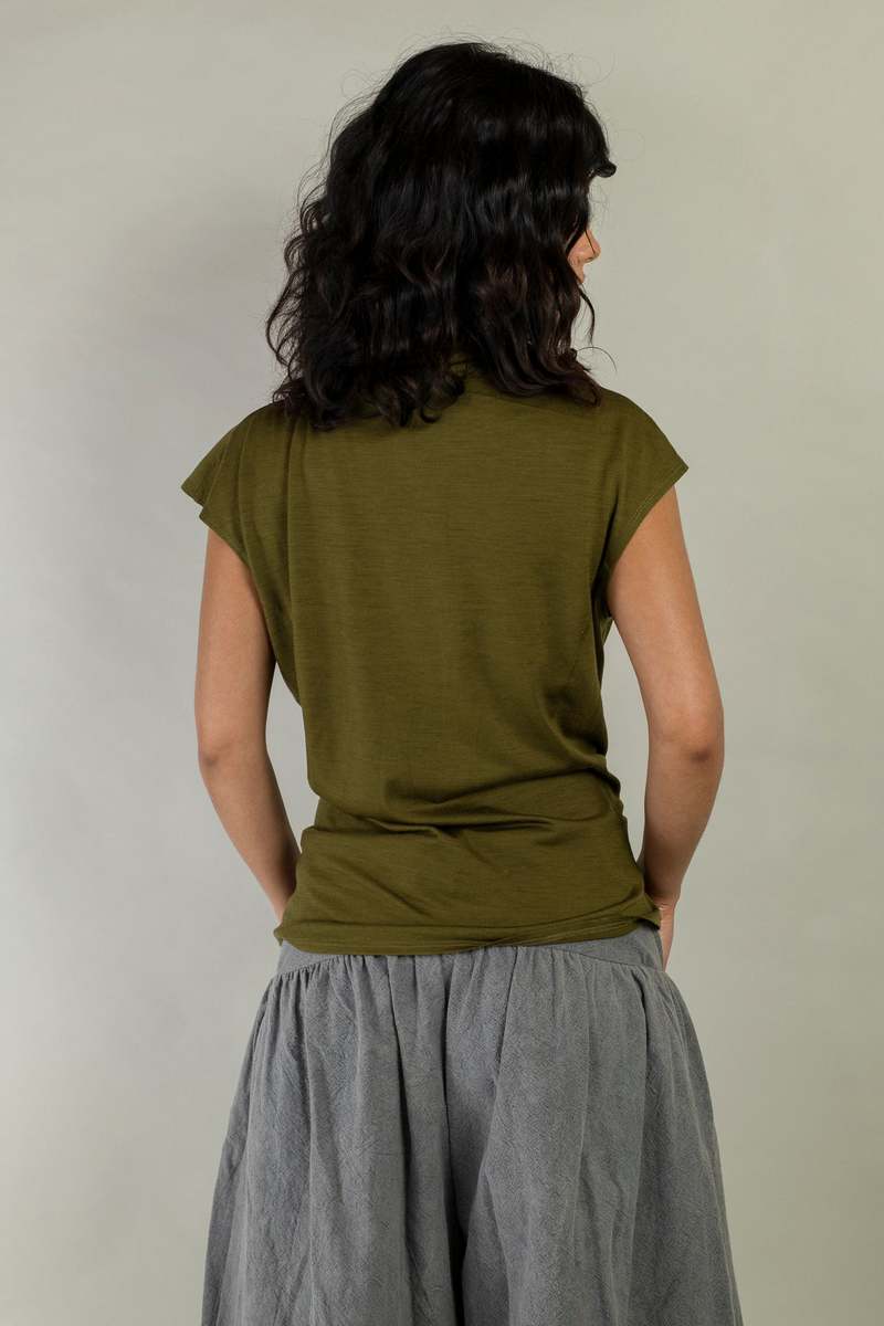 Wanze Cowl Neck Drape Tank - Merino Wool Olive