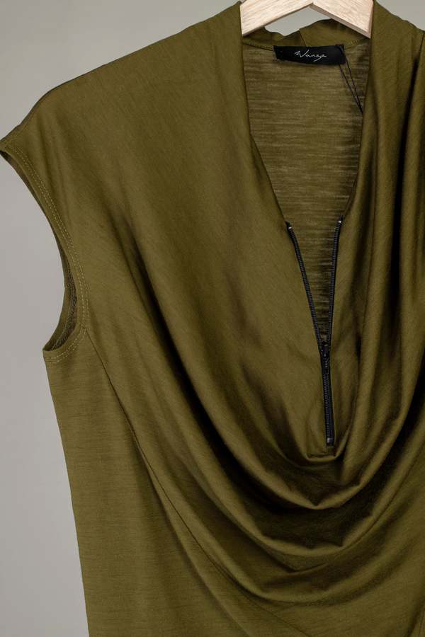 Wanze Cowl Neck Drape Tank - Merino Wool Olive