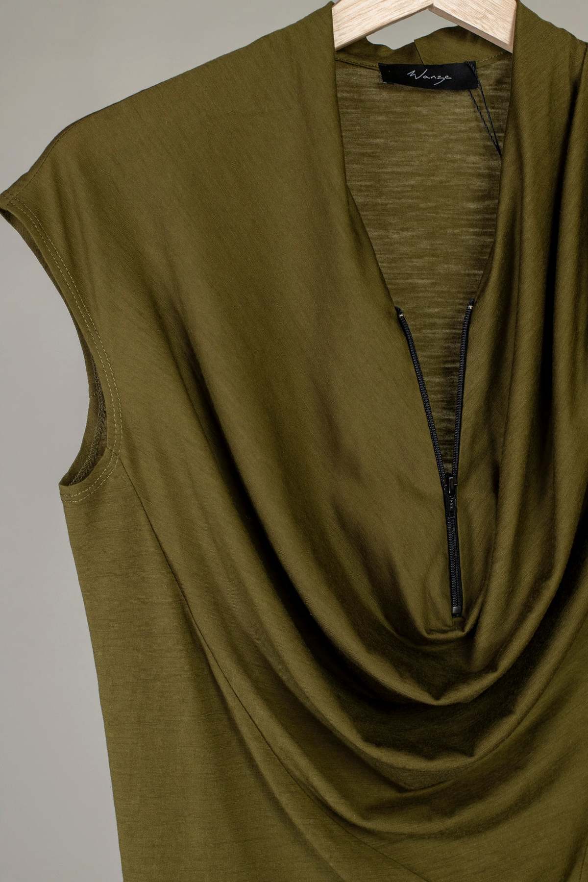 Wanze Cowl Neck Drape Tank - Merino Wool Olive - Image 8 of 9