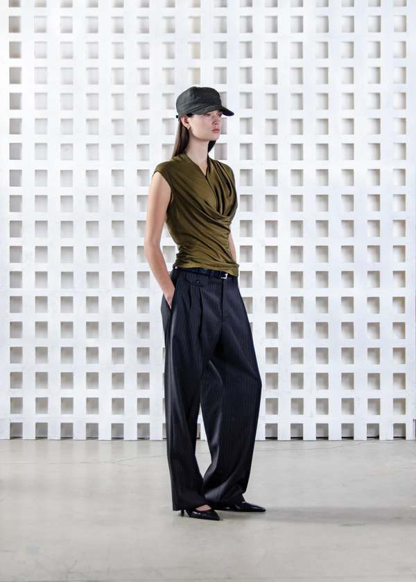 Wanze Cowl Neck Drape Tank - Merino Wool Olive