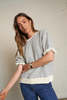 basic. Rebecca Stripe Cotton Short Sleeve Sweatshirt - Thumbnail 1