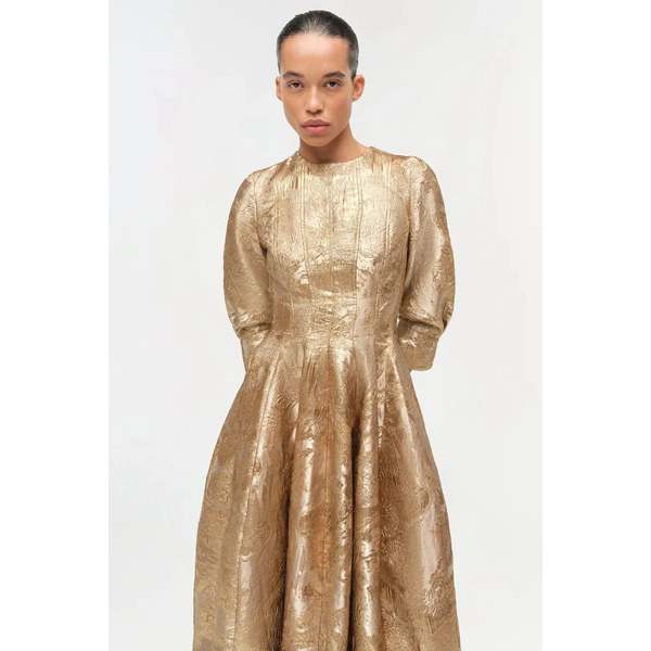 knee length dresses for ladies Viella Metallic Jacquard Gown  SIMKHAI