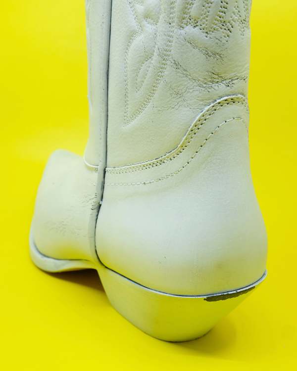 MM6 Maison Margiela White Painted Calf Leather Cowboy Boots