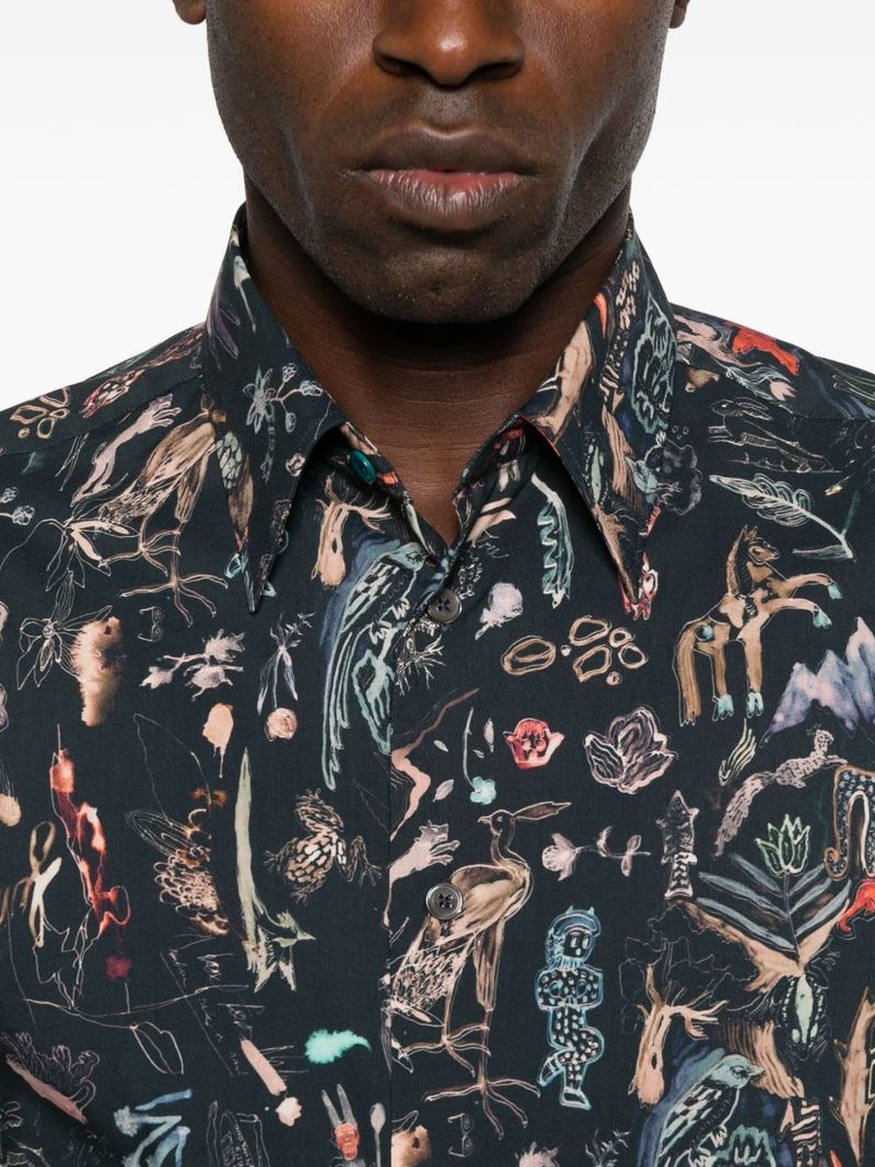 PAUL SMITH Printed Cotton Shirt - Blue