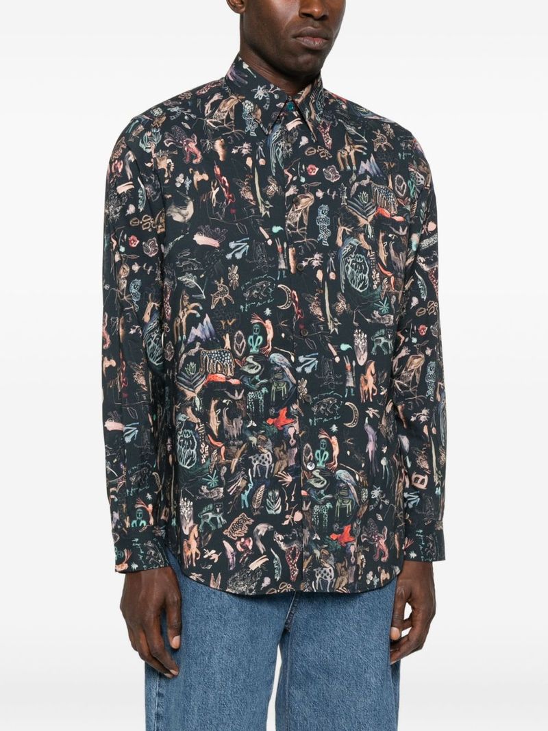 PAUL SMITH Printed Cotton Shirt - Blue