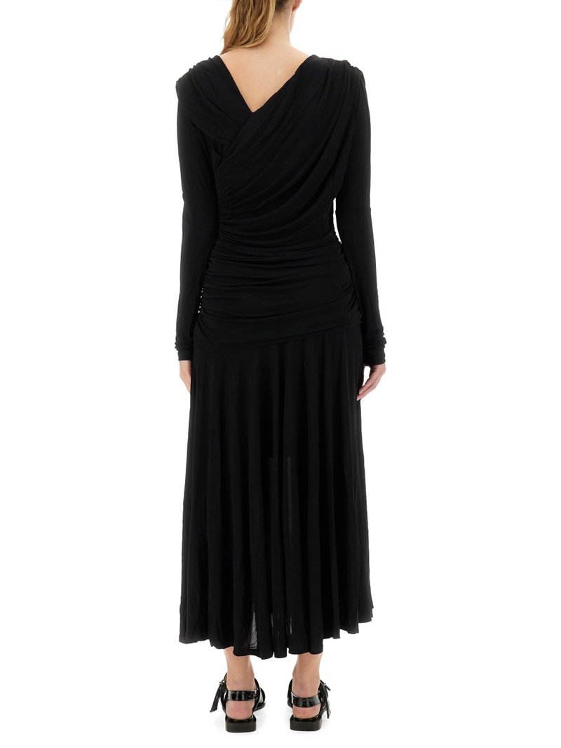 Ganni Gathered Midi Dress - Black