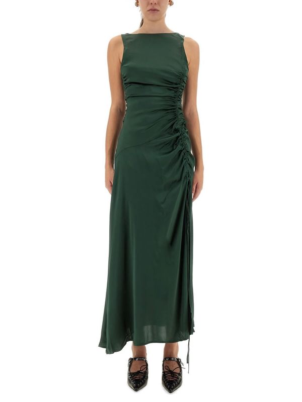 Ganni Gathered Satin Dress - Green Ganni Gathered Satin Dress - Green