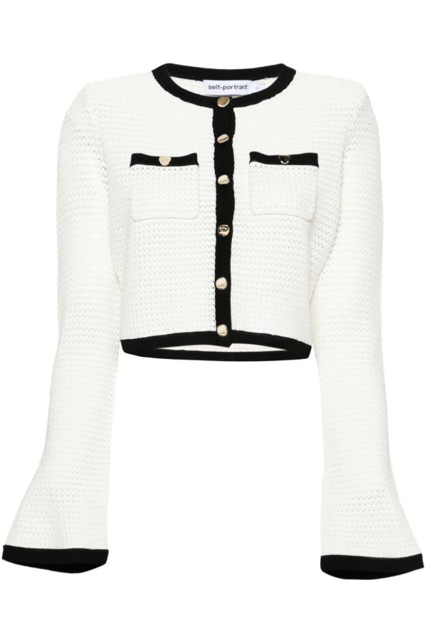 Self-Portrait Crochet Cropped Cardigan - White