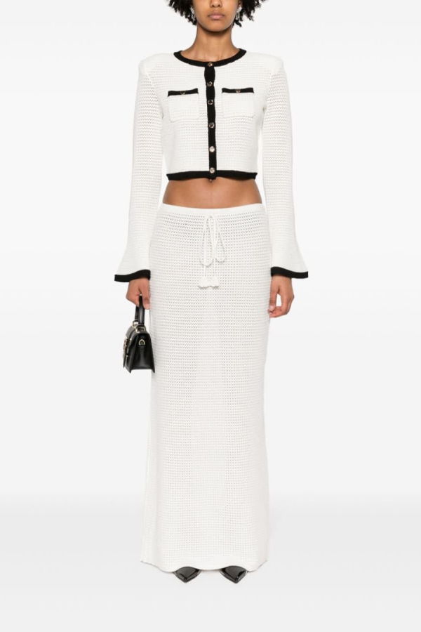 Self-Portrait Crochet Cropped Cardigan - White