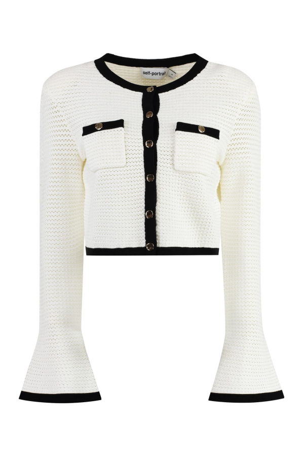Self-Portrait Knit Cardigan - White