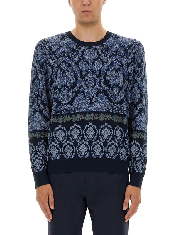 Etro Cotton Jacquard Knit Sweater - Blue