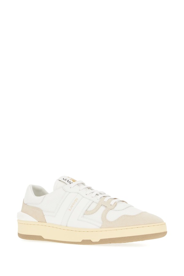 Lanvin Two-tone Leather and Fabric Clay Sneakers - White