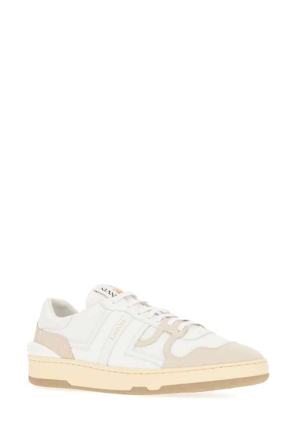Lanvin Two-tone Leather and Fabric Clay Sneakers - White