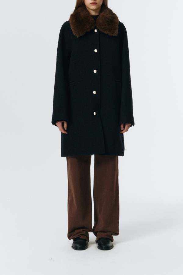 Dunst Boucle Wool Half Coat - Dark Navy | Garmentory
