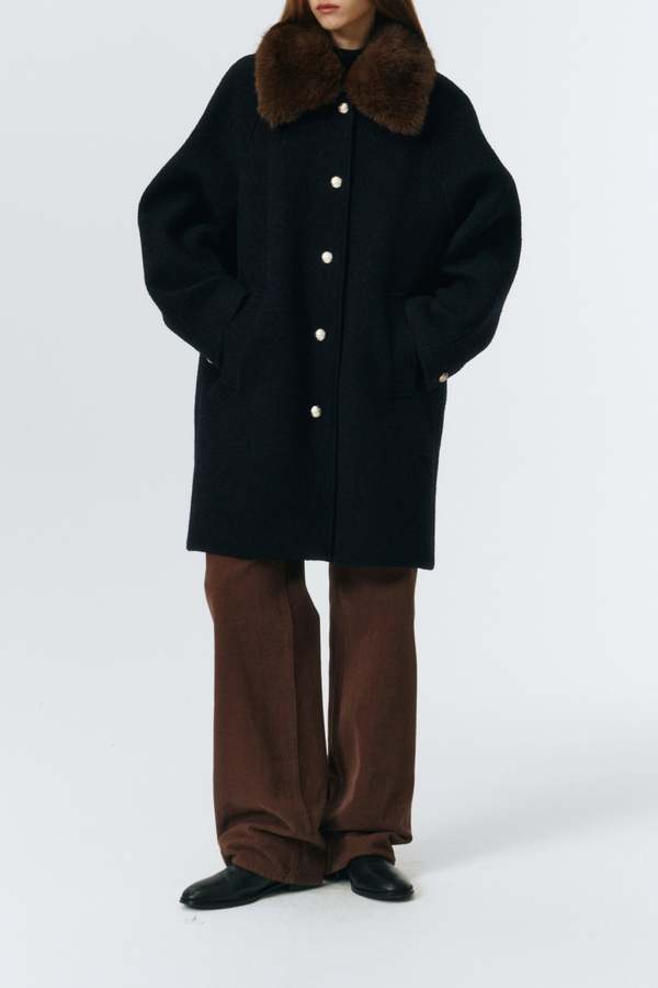 Dunst Boucle Wool Half Coat - Dark Navy | Garmentory