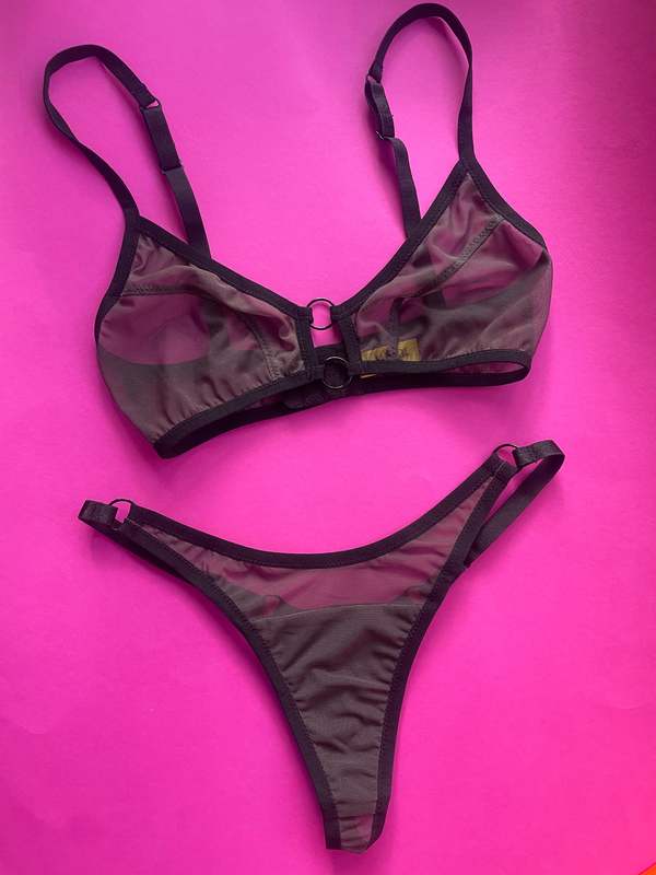 Kayleigh Peddie Evan Mesh Bra with Rings - Charcoal/Black