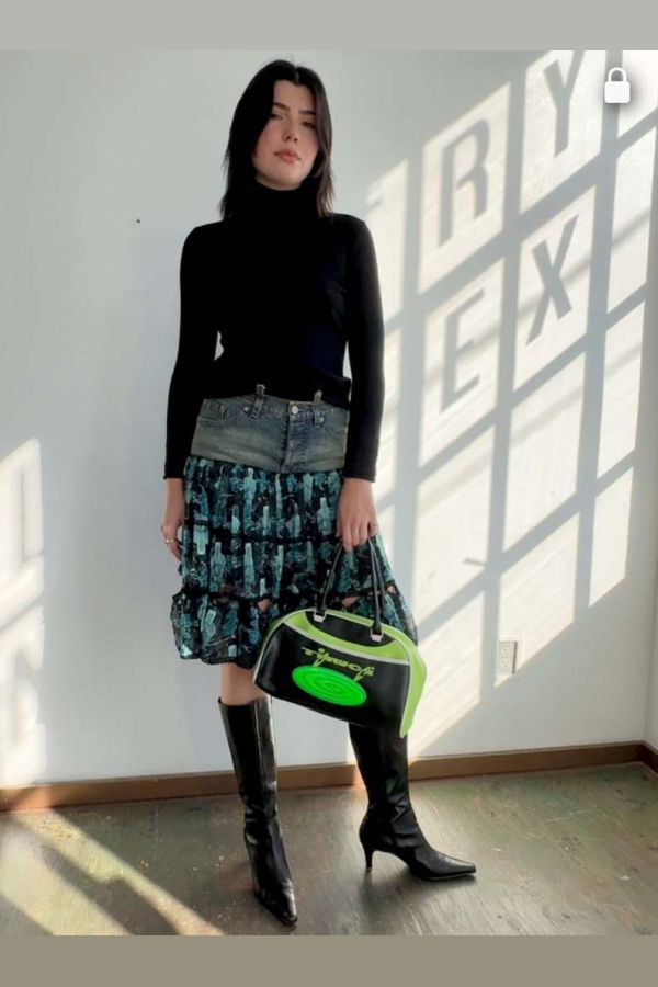 Vintage Deconstructed Denim Flounce Skirt